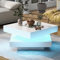 Merax Couchtisch Weiß Hochglanz quadratischer, Moderner Wohnzimmertisch mit drehbarer Platte, Beistelltisch Weiss mit 16-Farbiger LED Beleuchtung, Techno-Stil, Sofatisch, Kaffeetisch, 70x70x36cm