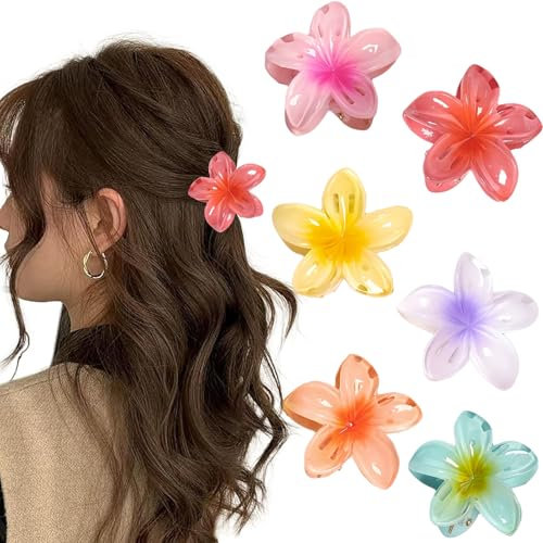 Blumen Haarklammer 6 Stück Blume Hawaii Haarspange Rutschfeste - für Frauen Große Flower Hair Clip Bunt Blumen Haarklammern Hibiskus Blumen Klammer für Mädchen Dick/Dünn Haar