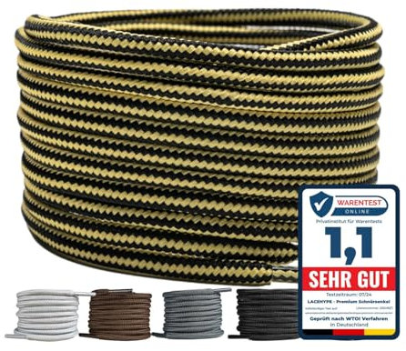 LaceHype 2 Paar - Premium Runde Schnürsenkel [ Ø4,5 mm ] Polyester für Arbeitsschuhe, Stiefel, Outdoorschuhe und Sportschuhe reißfeste Schuhbänder (Gelb/Schwarz, 180cm)