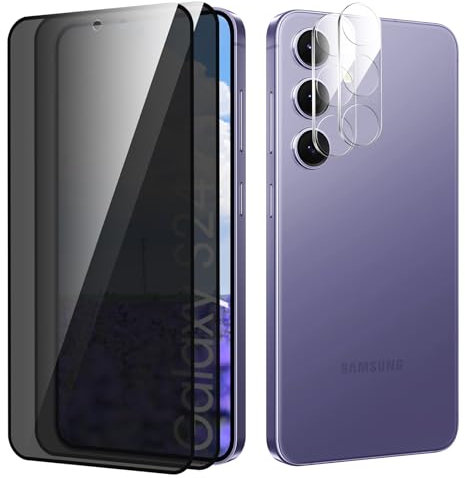 Verre Trempé Anti-Espion pour Samsung Galaxy S24, Protection Écran de Confidentialité Film, sans Bulles Anti-Espion Protection D'écran, 2 Pièces Protection écran + 2 Pièces Caméra Protection écran