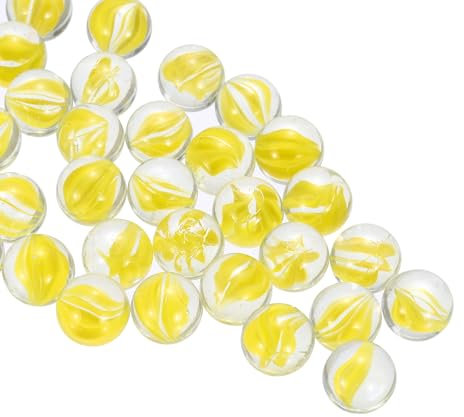 sourcing map Glass Beads,1set Round Glass Gemstone Yellow 0.60lbs (0.63) Glass Marbles Pebbles for Vase Fillers Aquarium Decor DIY Craft