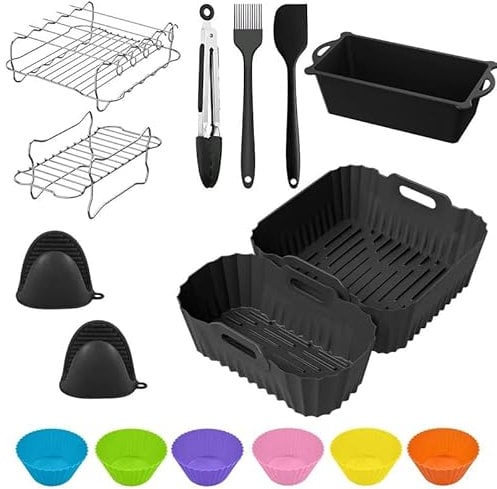 Heißluftfritteuse Zubehör Set 28-teilig für Philips Dual Basket Airfryer 3000/5000 Serie (6L/3L) – BPA-frei & hitzebeständig – Silikonformen, Grillrost, Backform, Küchenzubehör