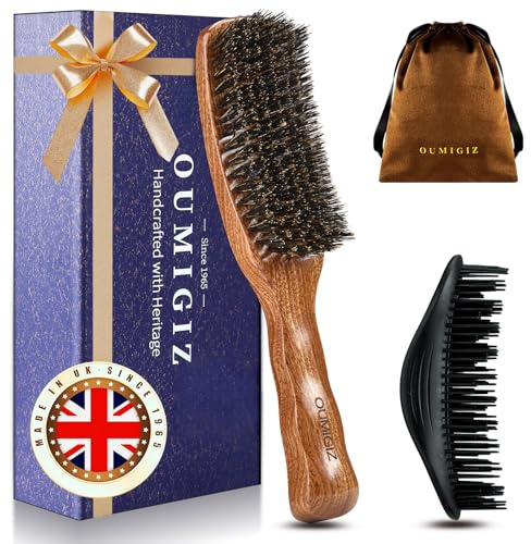 Slick Back Boar Bristle Hair Brush British Craftsmanship for Men | Handmade Natural Wooden Hairbrush/Beard Brush, Pure Soft Bristles Gentle Detangling Women Men Thin Fine Hair, Smooth & Shine