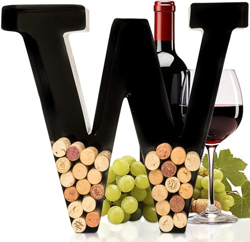 will's Weinkorkenhalter – Metall-Monogramm-Buchstabe (W), Schwarz, Groß | Geschenke für Weinliebhaber, Einweihungs-, Verlobungs- und Brautpartygeschenke | Personalisierte Wandkunst