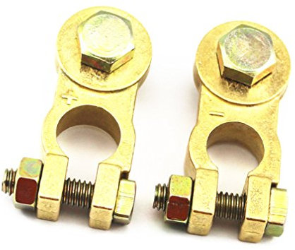 Qiorange Schwerlast Kupfer Batterieklemme 2 Stück Batterieklemmen Polklemmen Dick Autobatterie Klemme mit Korrosion Schutz Matte Polster 300A 17mm (Type C Set)