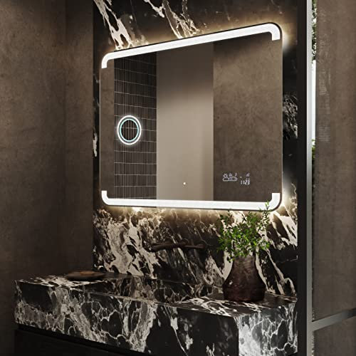 Badspiegel mit Beleuchtung - Led Spiegel Bad - 50x50 - Badezimmerspiegel Nach Maß - auf Individuelle Bestellung Gefertigt - Modernes Design - Ohne Rahmen