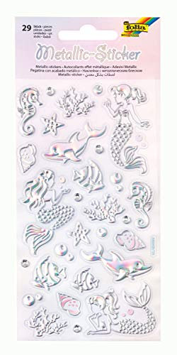 folia 19604 - Metallic - Sticker IV mit Meerjungfrau und Unterwasser Motiven, 29 Stück, ideal geeignet zum Verzieren von Grußkarten, Bastelarbeiten und Scrapbooking