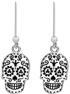 Tuscany Silver Damen Sterling Silber Oxidierte'Tag der Toten' Schädel Ohrringe - 9,8 mm x 27 mm'
