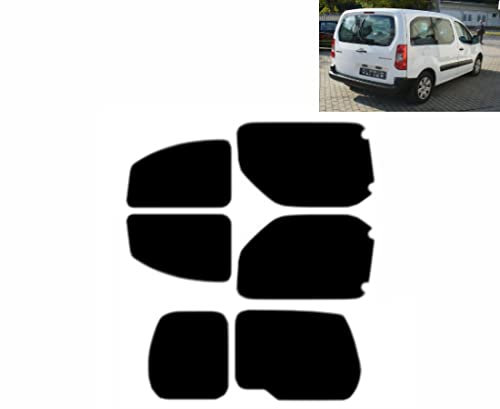 Film Solaire Prédécoupé Teinté pour-Citroen Berlingo 5-Portes 2008-2018 Vitres Arrière & Lunette (05% Noir Fumé Super)