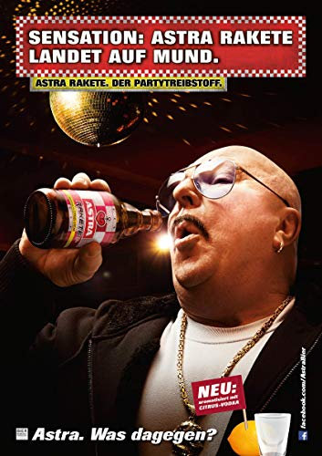ASTRA Bier Werbung/Reklame Plakat DIN A1 59,4 x 84,1cm Sensation Rakete landet auf Mund, kultiges Poster aus St. Pauli