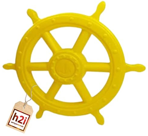 h2i Steuerrad Spielturm & Spielhaus | Piraten Steuerrad aus wetterfestem Kunststoff | bewegliches Spielschiff Lenkrad mit Drehgeräusch | Spielturm Zubehör | gelb