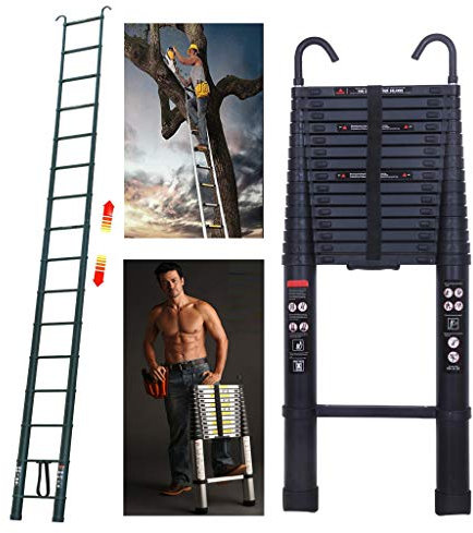 6.2m Telescopic Ladder with Roof Hook Aluminium Extension Ladder Roof Ladder Loft Ladder Anti-Slip Feet and Step 150 kg Capacity