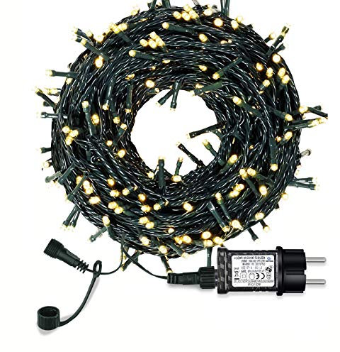 Lichterkette Weihnachtsbaum, LED Lichterkette mit 300 LED in warm weiß, 8 Leuchtmodi Dimmbar, EU Stecker, IP44 Wasserdicht, Lichterkette für Party, Feier, Hochzeit, Weihnachtsschmuck, Innen und Außen