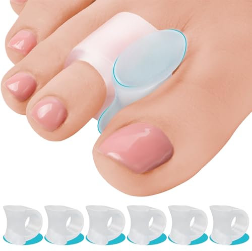 5 STARS UNITED Big Toe Spacers for Men & Women – 6 Gel Separators for Overlapping & Curled Toes, Bunions, Alignment - Diabetic Foot Care, Silicone Spreader, Corrector & Straightener, Clear