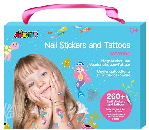 Avenir Kreativ-Set Nagelsticker & Tattoos, Motiv: Meerjungfrau, temporäre Aufkleber für Kinder ab 3 Jahren