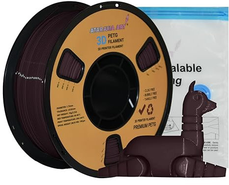 Ataraxia Art PETG 3D-Drucker-Filament 1,75 mm V2 mit wiederverschließbarem Vakuumbeutel, Maßgenauigkeit +/- 0,02 mm, 1 kg Spule Verbesserte Formel für Stärke und Schichtbindung (Braun)