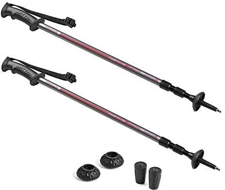 SPOKEY EKVILIBRO Wanderstöcke aus Aluminium mit Antishock-Dämpfung | Teleskopstöcke 105 - 135 cm mit 3 Segmenten | Trekkingstöcke mit Handschlaufe, Trekkingspitze mit Schoner und Teller, Walking Stick, Grau/Rot