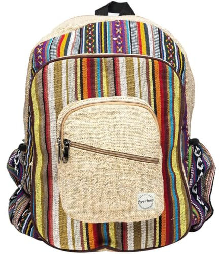 Großer Boho-Hippie-Rucksack aus Hanf, leicht, mehrere Taschen, Büchertasche für College, Reisen und Wandern, passend für Laptops bis zu 15,6 Zoll (39,6 cm), für Damen und Herren, Beige, Bohemian-Stil