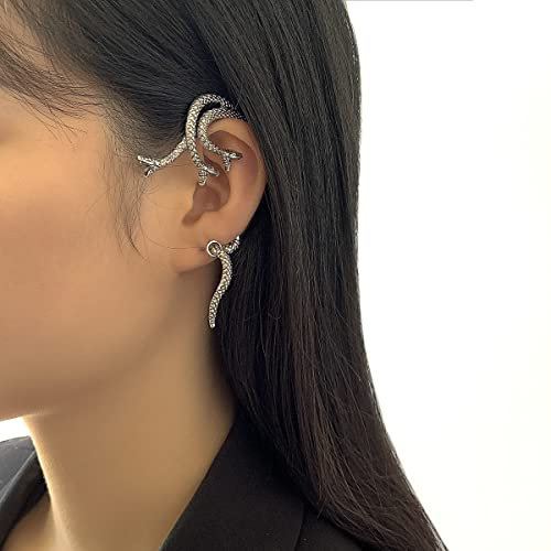 Sttiafay Snake Ear Cuff Clip on Ohrringe Single Contour Silver Cobra Ohrringe Gothic Punk Ear Wrap Climber Crawler Ohrringes Schmuck für Damen und Herren