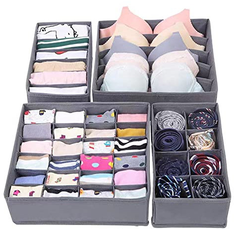 Organizador de Ropa Interior Plegable para Armario, cajón Divisor, 4 Juegos, para almacenar Calcetines, Bufandas, Sujetador, Corbata