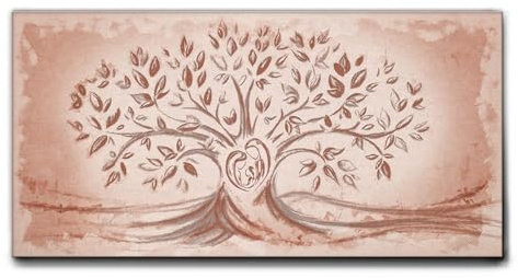 Giallobus - Quadro - 09 - Capezzale Moderno - Sacra Famiglia e Albero della Vita - Rosa Antico - Tela Canvas Telaio Standard - 140x70 - Pronto da Appendere - Quadri Moderni per la casa