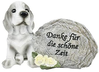 generich Grabdeko Hund am Stein | Danke für die schöne Zeit | Trauerstein Grabschmuck