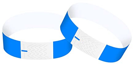 Chstarina 100 Stück Eintrittsbänder, Einlassbänder, Papier-Armbänder, Einlassbändchen, Partybänder, Wasserfeste Securebänder, Kontrollbänder in Bunten Farben - 25×2cm (Blau)