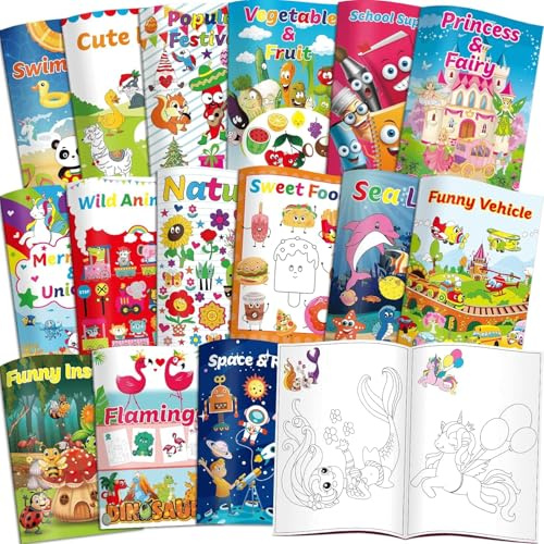 Kalysky 15 Malbücher für Kinder, 21.6 * 15cm Malbuch Kinder mit Farbführer | A5 Malbuch Kinder ab 2-8 Jahren, Mitgebsel Kindergeburtstag Hochzeiten Gastgeschenke