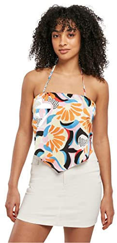 Urban Classics Damen Ladies Cropped AOP Satin Triangle Top magicmangoabstract, L