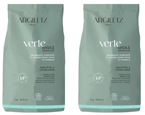 (ARCILIA) Argiletz - Lot de 6 - Argile Verte Concassée 3kg - Cataplasmes, emplâtres, bains d'argile - Soin d'Argile