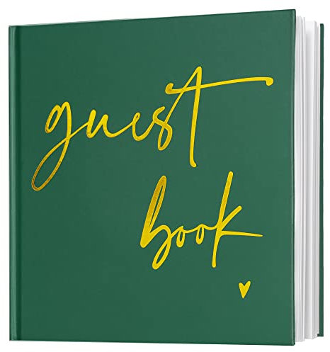 Calculs Hochzeits-Gästebuch, 21,6 cm, quadratisch, für Polaroid-Bilder, Veranstaltungen, Party, Gästebuch, Dusche, Bilderbuch, Blanko-Seiten, Register, grüner Einband, goldfolierte Schrift