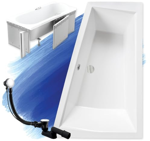 BADLAND Eckbadewanne Badewanne Intima Slim Größe: 170-180 x 125 cm Links Rechts mit Ablaufgarnitur, Füßen und Styroporverkleidung mit/ohne Kopfstützen (170x125 RECHTS ohne Kopfstützen)