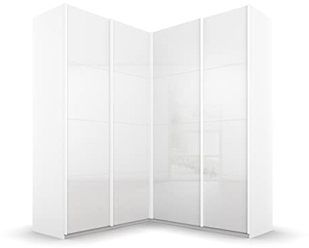 Rauch Möbel Quadra Schrank Eckschrank Schwebetürenschrank, Hochglanz Weiß / Weiß, 4-trg., inkl. 2 Kleiderstangen, 12 Einlegeböden, BxHxT 181x229x187 cm