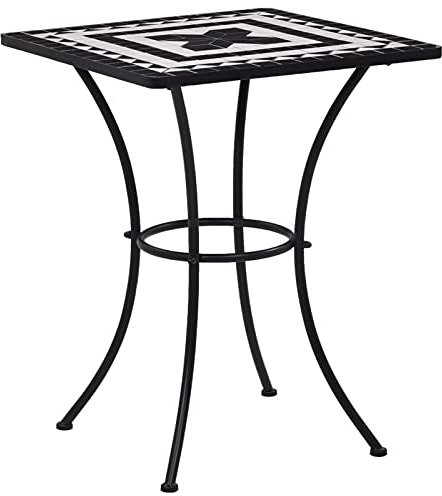 Tidyard Mosaik-Bistrotisch Blumenständer Bistrotisch Blumenhocker Balkontisch Schwarz und Weiß 60 cm Keramik