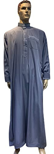 1 Stück Niedriger Ausschnitt Ethno Shirt Muslim Herren Jubba Thobe Kaftan Gebetskleid Qatar Pakistan Djellaba Islam Tuch arabisch Lang Robe Grau Größe 56