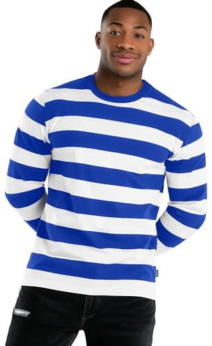 Long Sleeve T Shirt Mens Striped(Blue/Off White,S)