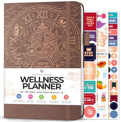 Legend Wellness Planner & Food Journal - Tägliches Diät- & Gesundheitstagebuch mit Gewichtsverlust, Messung & Übung Tracker - Lifestyle & Ernährung Tagebuch - Hält 6 Monate, A5 Größe - Dunkles