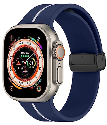 DMVEIMAL Magnet Armband für Apple Watch Armband 40mm 41mm 38mm 44mm 45mm 42mm Herren/Damen,Weich Sport Silikon Band für Apfelband iWatch Series 9/8/7/6/5/4/3/2/SE/Ultra/2 49mm,blau/weiß