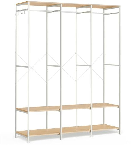 SONGMICS Armario de Ropa Portátil, Armario Plegable, Perchero, Organizador Armario, con Barras de Colgar, Estantes de Almacenamiento, Ganchos Extraíbles, 40 x 141 x 180 cm, Beige Natural RGR005W67