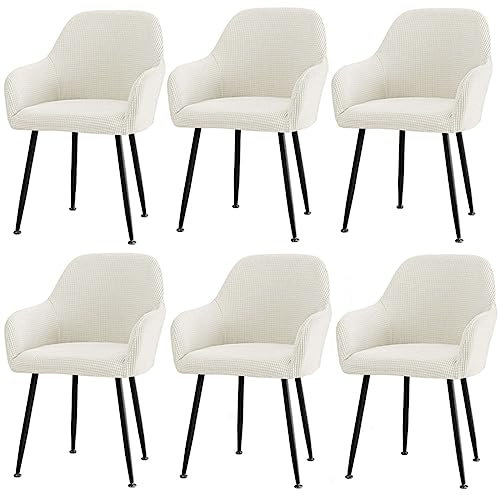 CLGTY Stuhlhussen Mit Armlehne Stretch, Weich Stuhlhussen Abnehmbar Bürostuhl Bezug Waschbar Hussen Für Stühle Für Esszimmer-Weiß-6 Stück