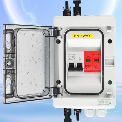 Warmfay Protezione da sovratensione PV Solare Interruttore di separazione per fulmini DC 1000 V DC 32 A, scatola di collegamento PV 1 stringa 4 moduli (1 in 1 Out) per impianto fotovoltaico IP65