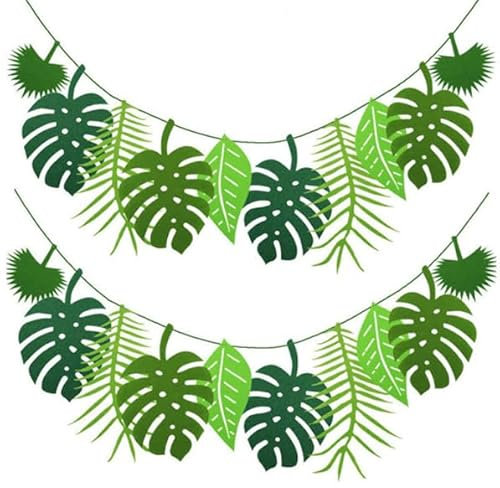 AWAVM 2 Pcs Tropical Palm Leaves Banner (4.6m in total), Tropical Jungle Them Party Decorations,Tropical Leaf Banner, Leaves Banner for Birthday, Summer, Luau, Jungle Summer Theme Party