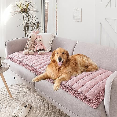 Solide Farbe Dicke Couch Abdeckung, Bohemian Cotton Quilted Pet Hair Resistant Sofa Sheet Cover, Rutschfester Waschbarer Möbelschutz Für Den Boden(Size:27.6 * 82.7 in,Color:Pink)