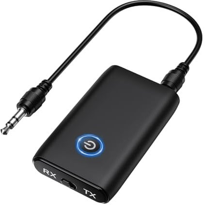 ORIA Bluetooth 5.3 Transmitter Receiver, 2 in 1 Wireless 3.5mm Bluetooth Audio Aux Adapter, USB Charging, Low Latency for PC/TV/Car Sound System/Wired Speakers/Headphones