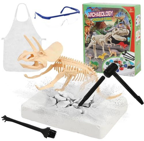 Ausgrabungsset für Kinder,Dinosaurier Dig Kit 3D-Skelett Ausgrabungs Set Triceratops Dino Spielzeug Ausgraben von Dinosaurier-Fossilien Spielzeug für 6 7 8 9 Jahre Jungen Mädchen Geburtstag Geschenke