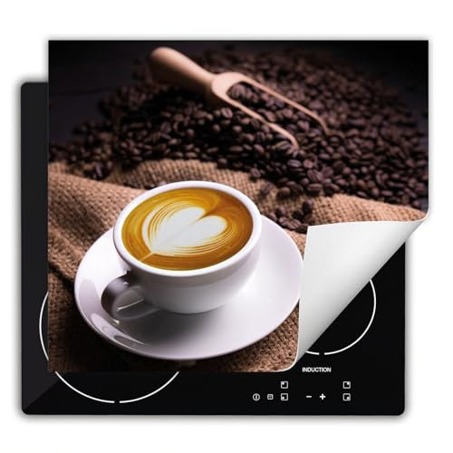 DarHaus Herdabdeckplatte Einteilig Küche Herdabdeckung Ceranfeld Herdabdeckplatten Anti Rutsch Matte Aufrollbar 60x52 cm, Kaffee - herz