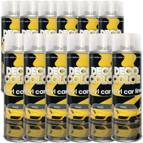 Deco Color 12er Sparpack ACRYL CAR LINE KLARLACK MATT in 500ml - Lackspray für z.B. KFZ, Auto, Motorrad, Alufelgen, Stahlfelgen uvm. (12 Dosen Klarlack MATT 500ml)