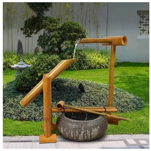FUELIX Kit De Fontaine D'extérieur en Bambou avec Pompe, Cascade De Décoration Zen Japonaise Cascade Intérieure/Extérieure en Bambou, Fontaines Extérieures
