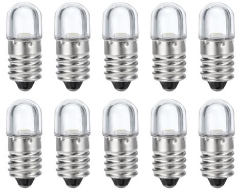 sourcing map 6V/0.08A E10 Mini LED Light Bulbs, 10Pcs Miniature Screw Bulbs Flashlight Bulbs for Scientific Experiment Lighting DIY Accessories, Cold White Light