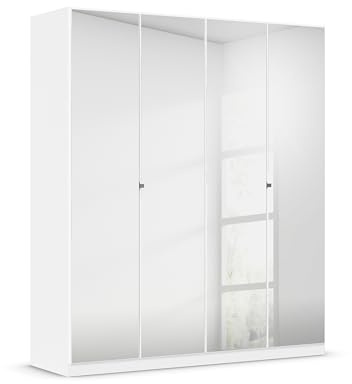 Rauch Möbel Reflect, Kleiderschrank, Farbe Weiß, Breite 181 cm | Schrank, 4-türig, mit Spiegel, Zubehör Premium, für Schlafzimmer, Kinderzimmer, Studentenwohnung, Garderobe, Flur